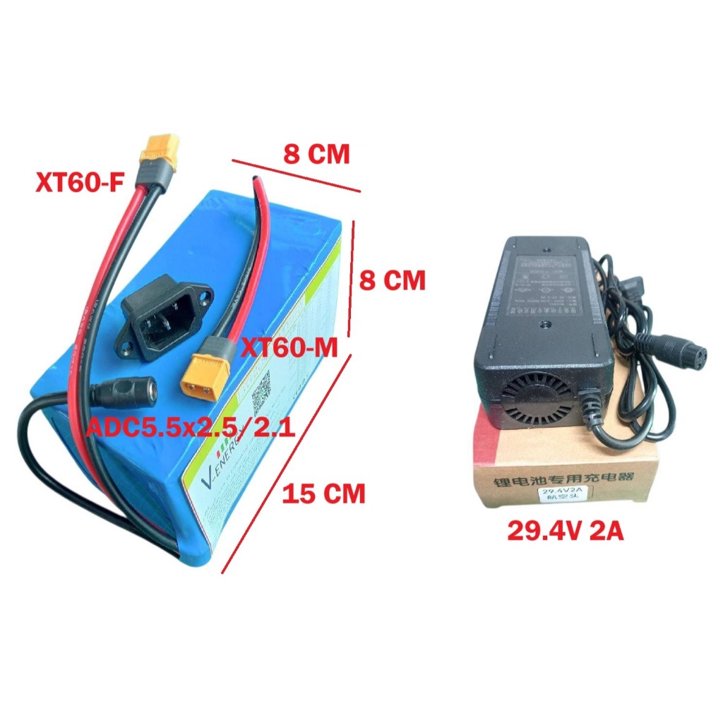 แบตเตอรี่จักรยานไฟฟ้า ขนาด 24 V ( 25.9V-29.4V ) ลิเธียมไอออน (Li-ion) BMS 25A มีพาสซีฟ บาลานซ์ แบตใหม่ทุกก้อน